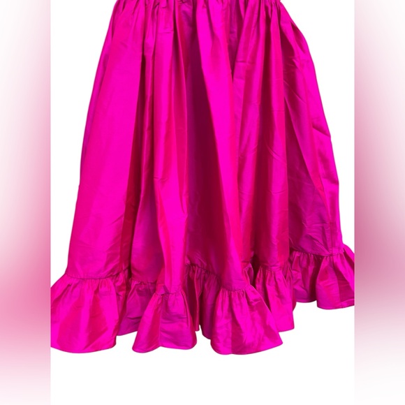 Azeeza Tanvi Midi Dress Hot Pink Taffeta Tiered Ruffle‎ Hem Spaghetti Strap XS - Picture 5 of 11